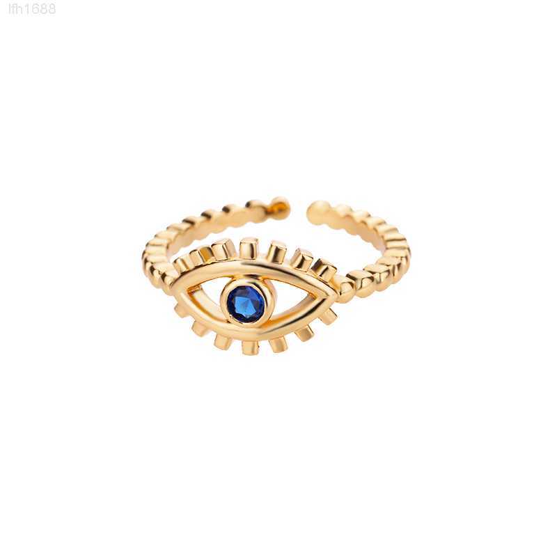 

Gold Evil Eye Ring 14k Gold Plated Simulated Sapphire Ring Blue Cz Micro Pave Stackable Eternity Protection Ring