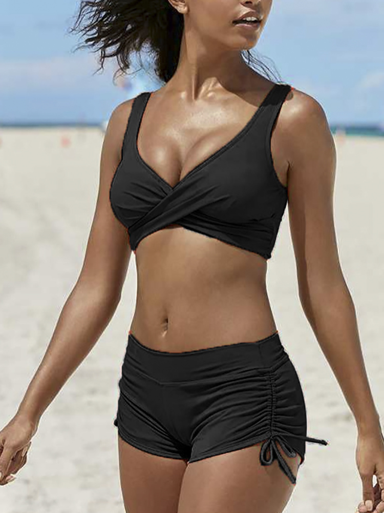 

Women's Swimwear Bikinis 2023 Woman Solid Summer Beach Mid-Waist Biquini Sexy Wear Swimming Padded Bra Bikini Set 2 PiecesWomen's, Blue