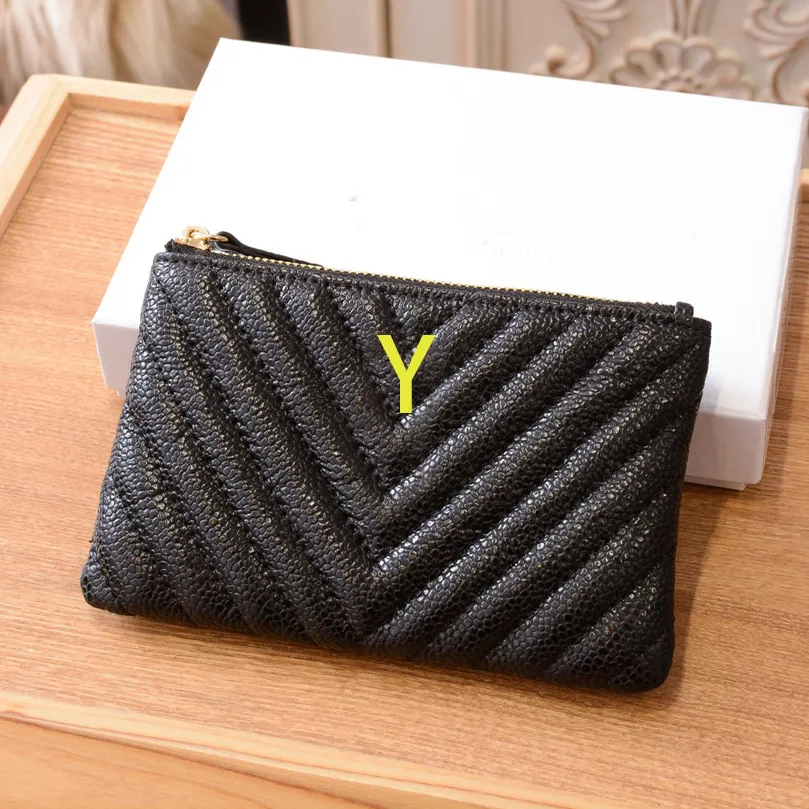 

Designer Wallets Black Genuine Leather Crowhide Women Men Purse V-stripe Gold Silver and Black Logo, 14*7 cm