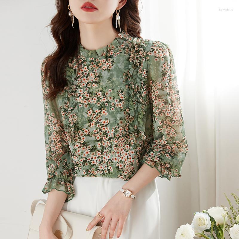 

Women' Blouses Chiffon Shirt For Women Summer 2023 In Floral Printed Casual Loose Edible Tree Seventh Sleeve Fashionable Top O-neck, Image color