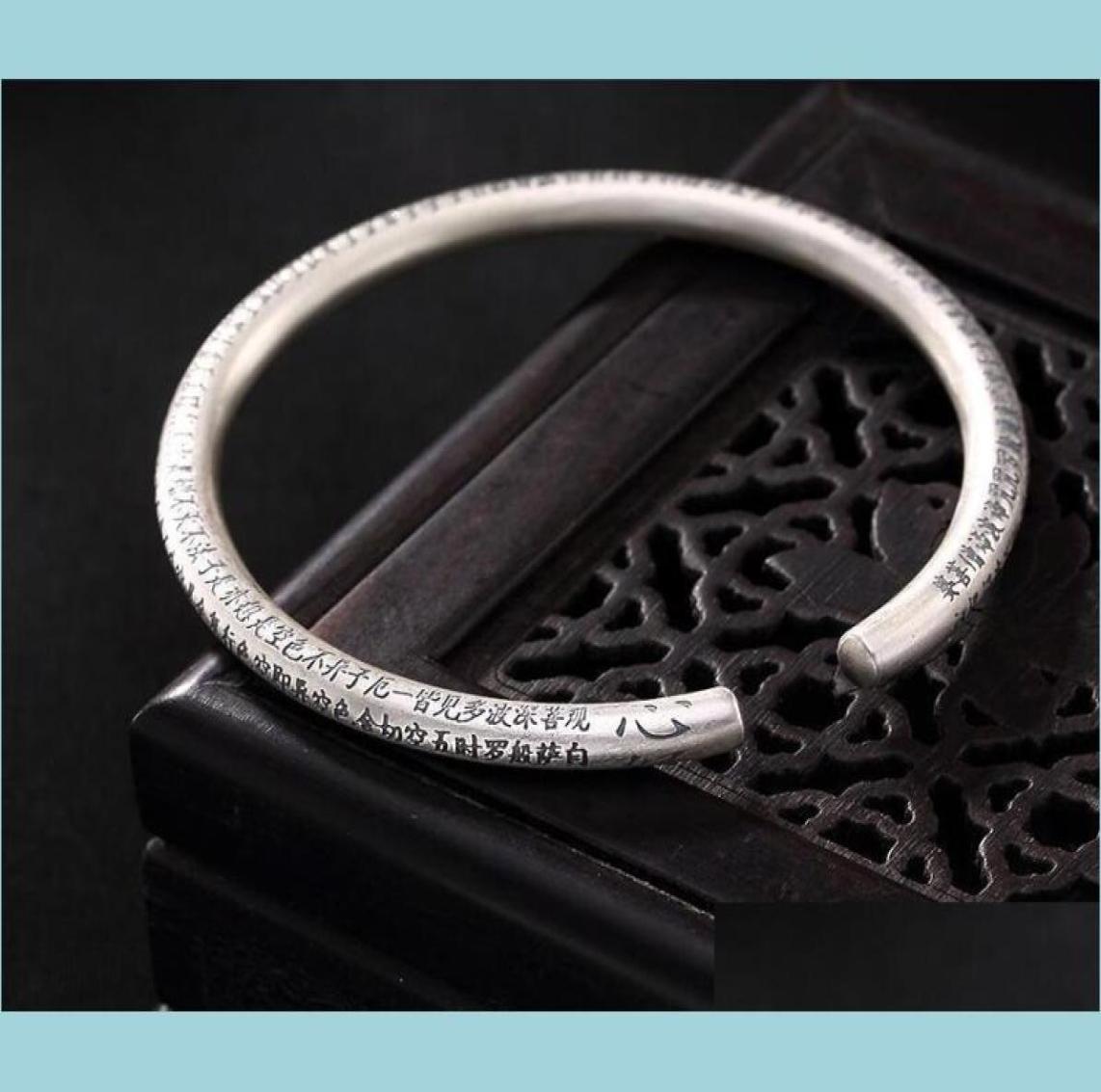 

Bangle S999 Sterling Sier Prajna Paramita Heart Sutra Pure Bracelet Retro Opening Tibetan Buddhist Drop Delivery 2021 Jewelry Brac7448117