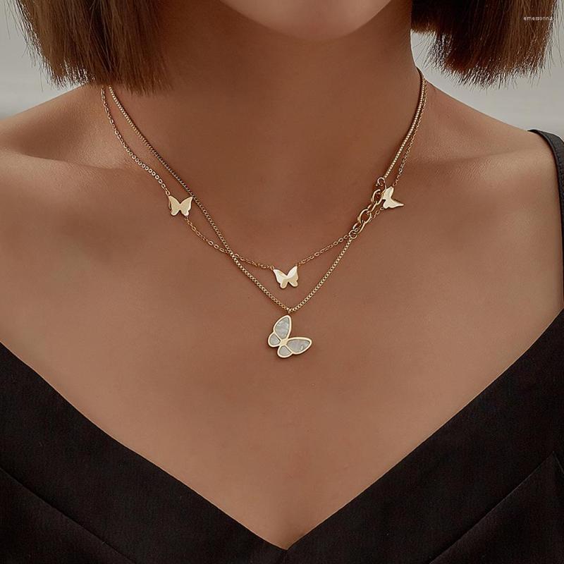 

Pendant Necklaces French Super Fairy Double Layer Shell Butterfly Titanium Steel Women Fashion Light Luxury Necklace Party Gift