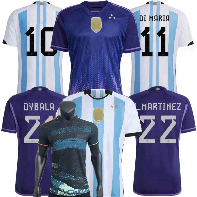 

Player Fans Argentina Soccer Jerseys 22 2023 2024E.FERNANDEZ J.ALVAREZ MARTINEZ DYBALA DI MARIA Maradona MAC ALLISTER goalkeeper football kids women shirt 4XL, 2023 away player tight men