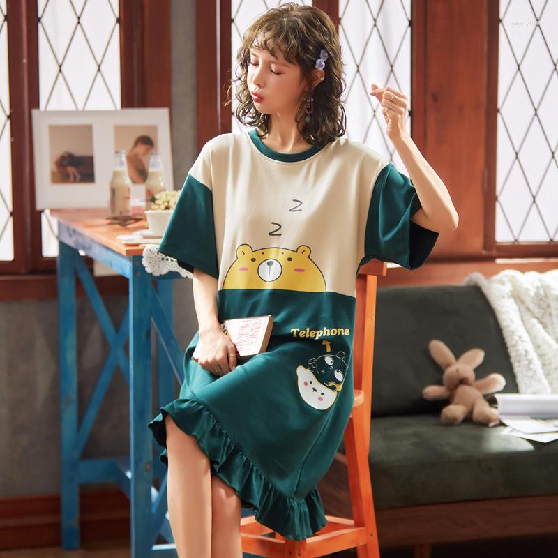 

Women's Sleepwear Nightwear Cotton Women's Pajamas Sleeping Shirt Nightgown Short Sleeves Home Suit Printed Cute Female Homewear, Style 2