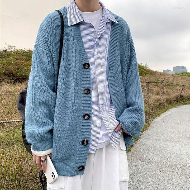 

Men's Sweaters Foufurieux Men's Solid Knit Cardigan Korean Loose V Neck Sweater Jacket Autumn Winter Students Teens All-match Casual, Black