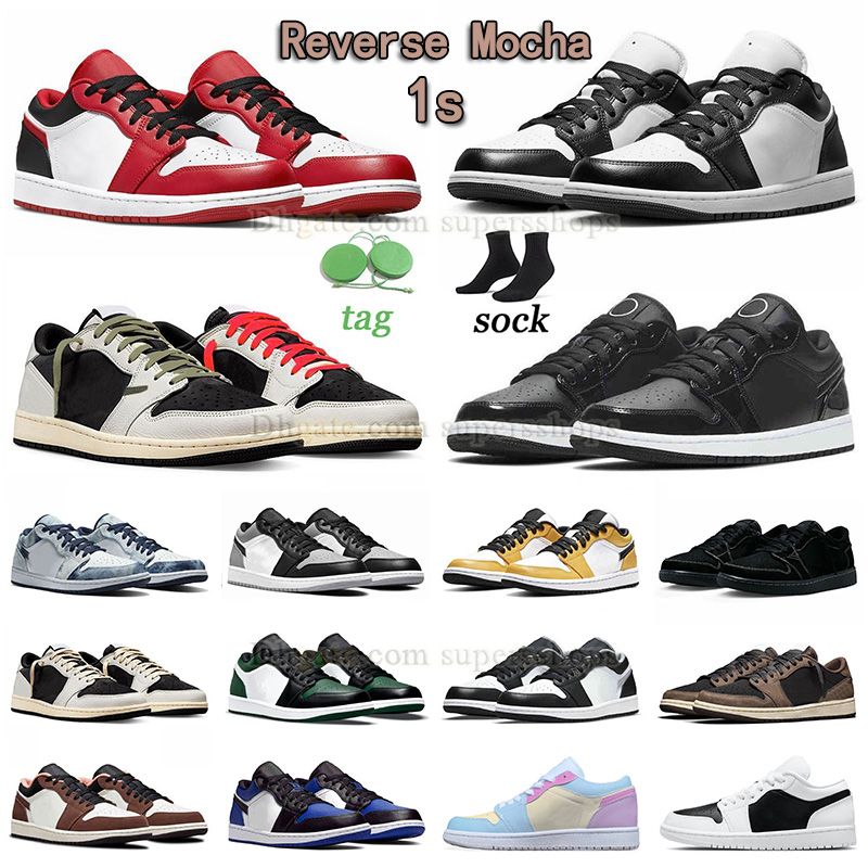 

2023 hot top 1s basketball shoes jumpman 1 low chicago panda ts og olive leather midnight navy men women sneaker reverse mocha fragment black phantom outdoor trainers, E15 36-47 paris