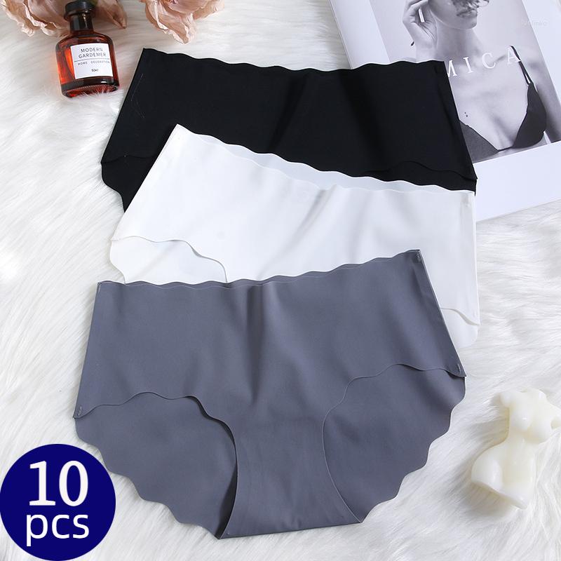 

Women's Panties 10 Pcs/Set Women's Underwears Silky Ultra-thin Ladies Lingerie Elasticity Comfortable Female Briefs Seamless Solid Color, Set 8