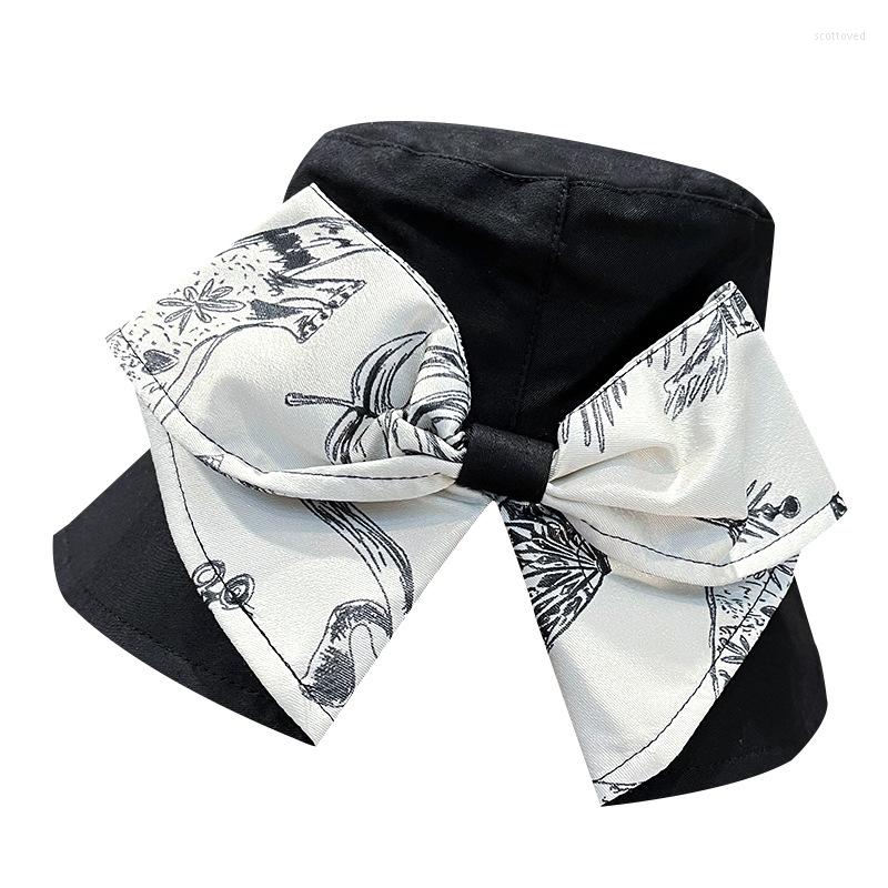 

Berets Fashionable Spring Summer Bowknot Split Fisherman's Hat Women's Printed Easy Folding Sun Visor Casual Seaside Basin, Black
