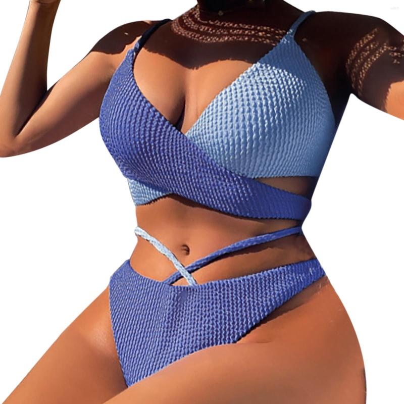 

Women' Swimwear Women' 2 Piece Bathing Suits Halter Ring Bikini Set With Cover Up Skirt, Blue