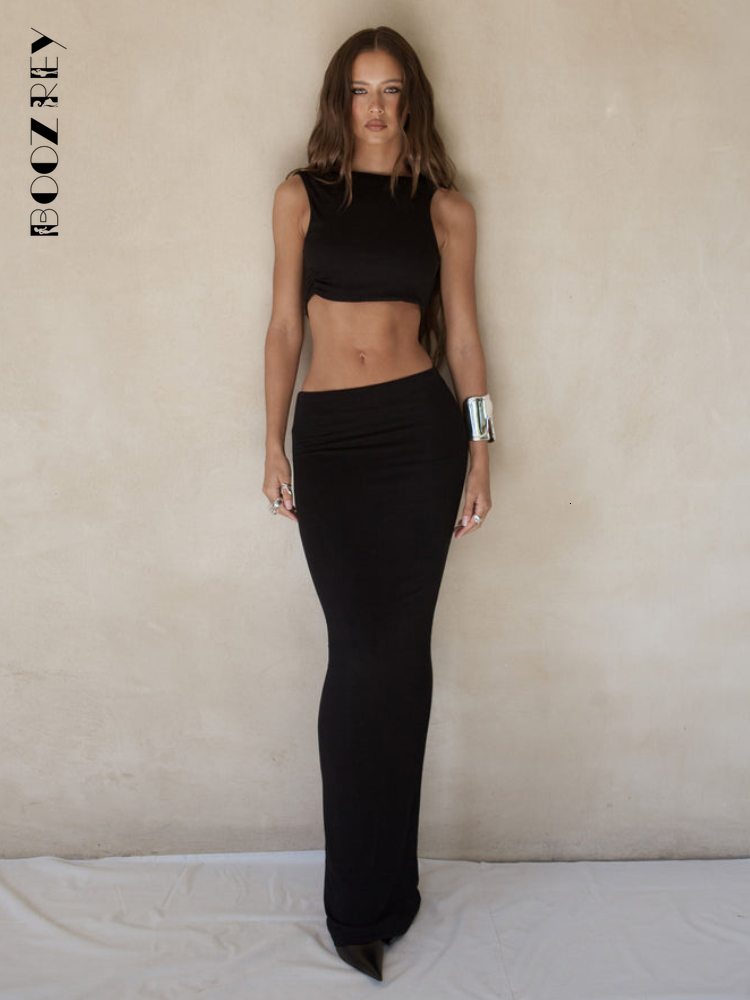 

Two Piece Dress BoozRey Sexy Backless Sleeveless Long Skirt Set for Women Elegant Party Club Clothing Summer Skinny Lady Robe 230512, Black