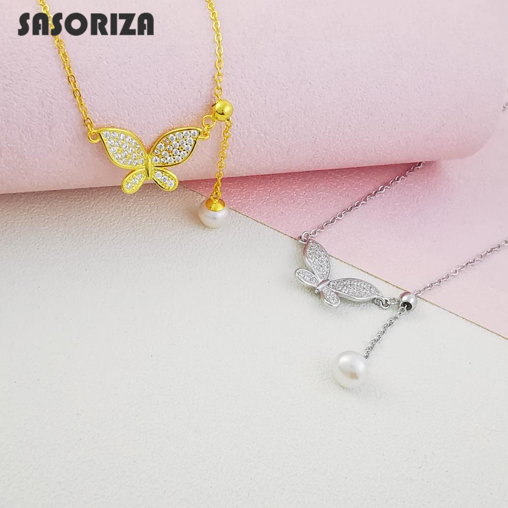 

925 Sterling Silver Pearl Necklace for Women Butterfly Shape Pendant Silver Necklace Fine Jewelry