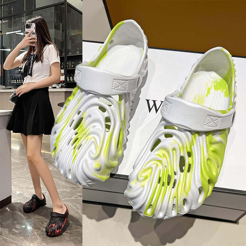 

Fingerprint slippers women's summer wear new stepped poop feeling hole shoes heightened platform non-slip sandals CORSHA6692-1, White