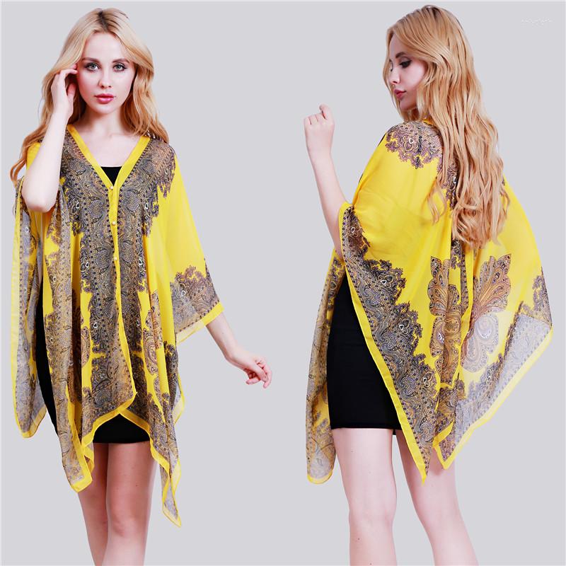 

Scarves Women Beachwear Poncho Tunic Shawl Cape Paisley Print Chiffon Scarf Kaftan Bikini Swimsuit Cover Up