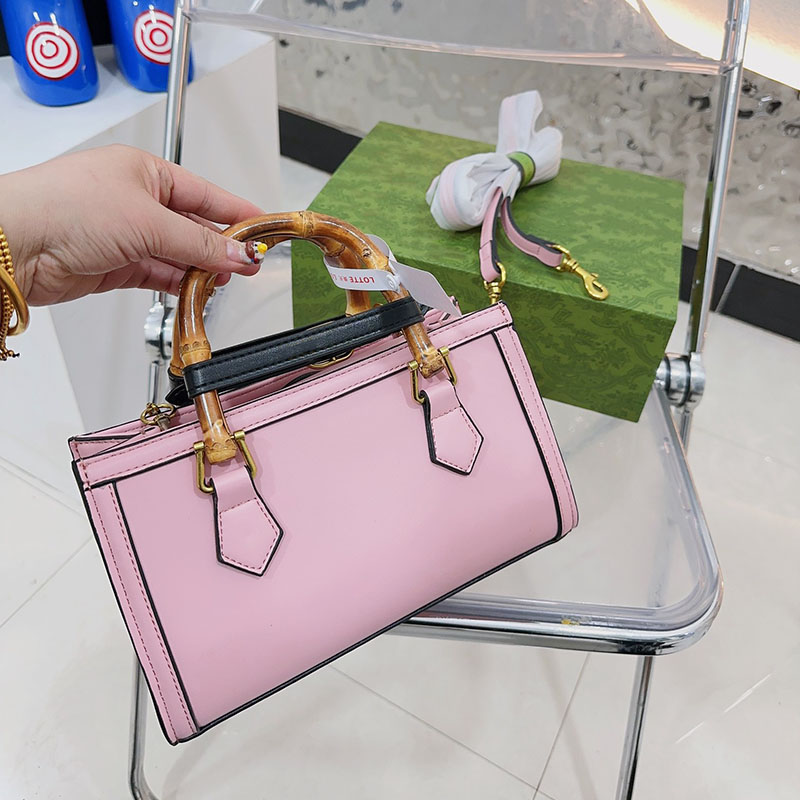 

2023 Luxury Designer Bags Shopping Bag Diana Bamboo Top Fashion Genuine Leather Bag Wallets Womens Tote Cross Body Shoppingbag Wallet Card Pockets Size 27 cm, Pink