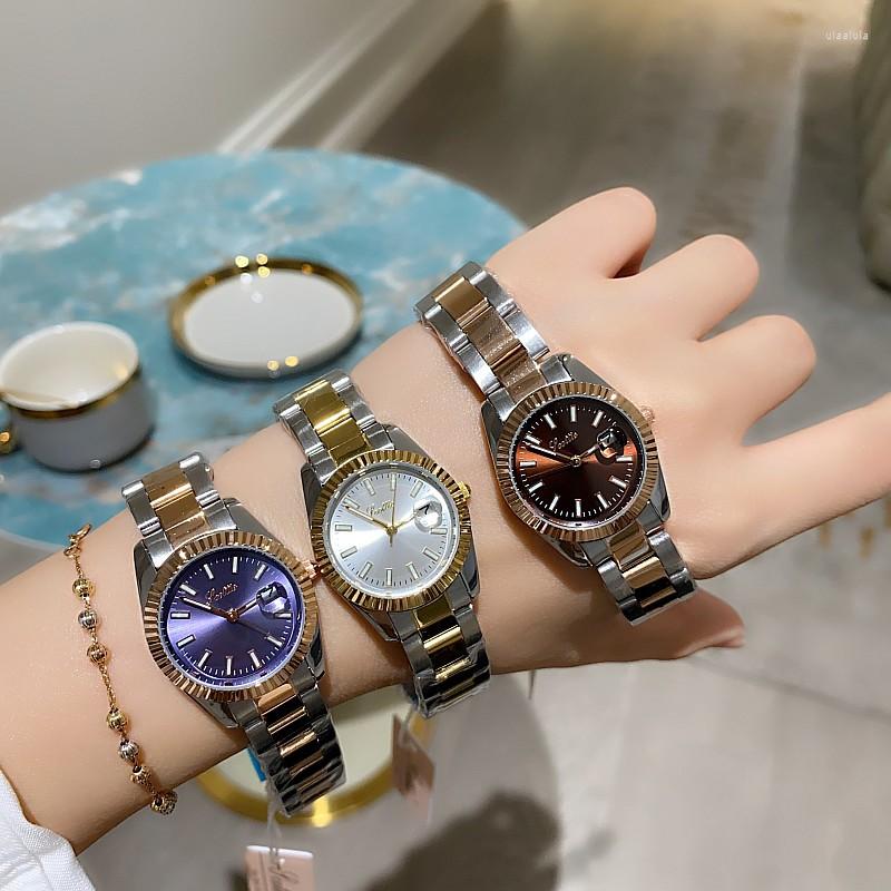 

Wristwatches Luxury Classic Gold Steel Band Calendar Simple Women's Watch Fashion Quartz Waterproof Elegant Ladies Wristwatch Gift, Silver