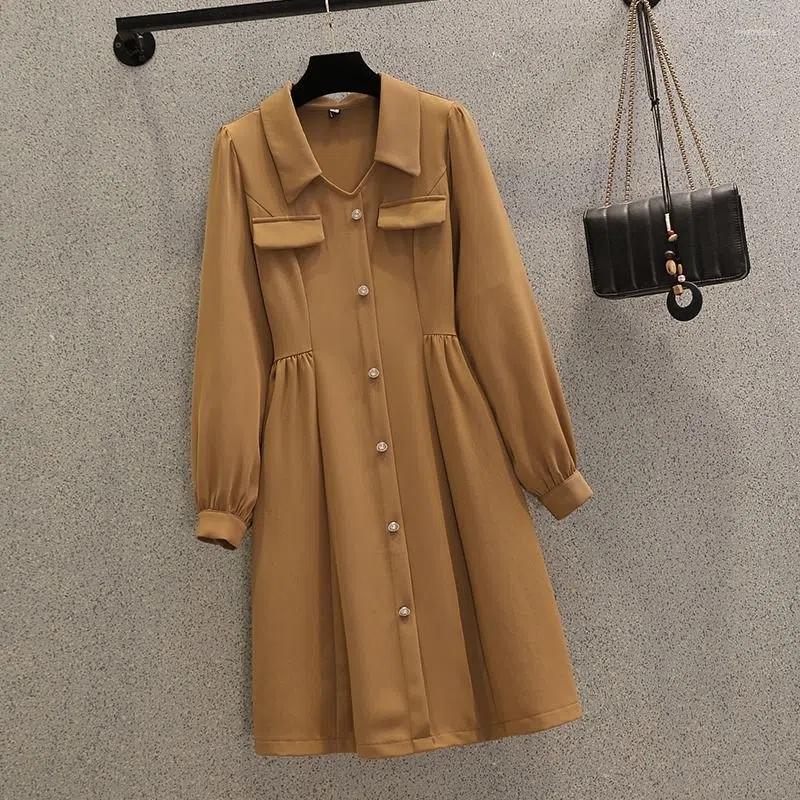 

Casual Dresses 4XL Big Size Women's Dress Vestidos 2023 Spring Autumn Retro Fashion Slim Ladies Single-Breasted Black Khaki Female