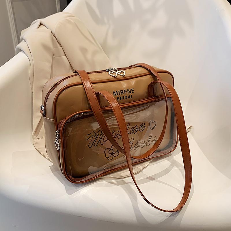 

Evening Bags Simple Fashion Style Jelly Handbag For Women's Floral Tote Grocery Bag Reusable Waterproof Pvc Shoulder Shopping Purse, Black