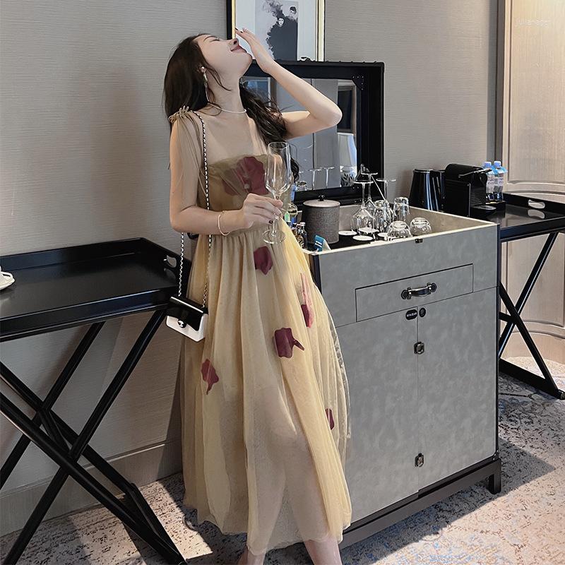 

Casual Dresses Beach Tourism Wear Holiday Dress One-shoulder Sling Gauze Puffy Uxury Design Lady Vestidos Femininos