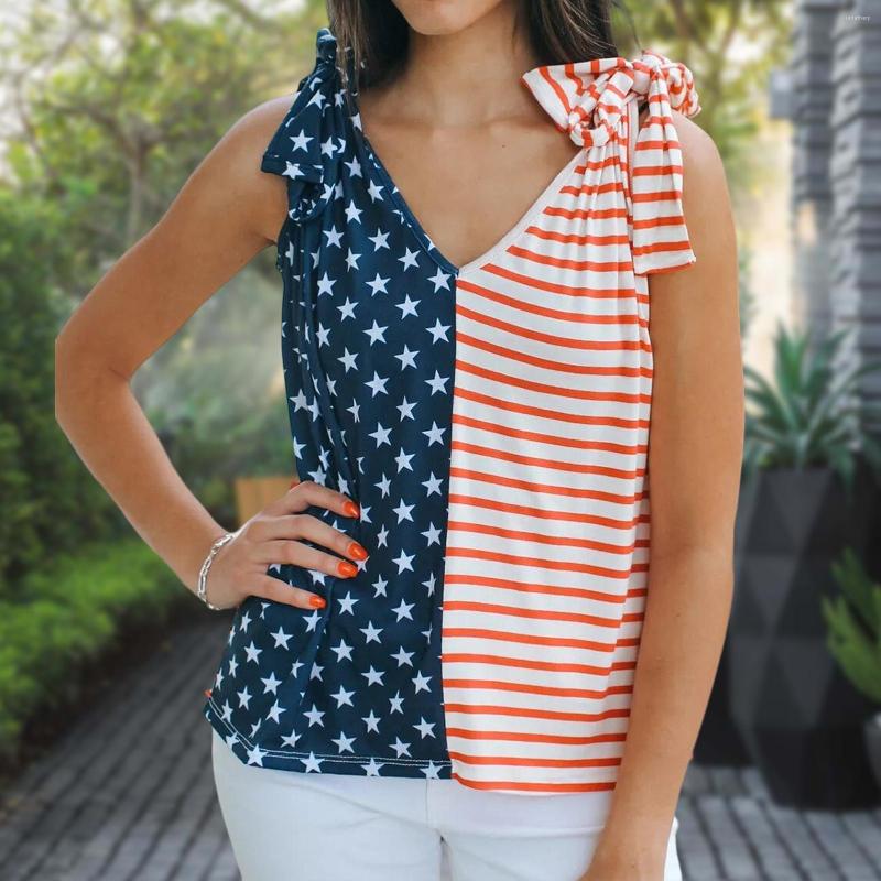 

Women's Tanks Women Patriotic Top Blouse Star Strip Print Independence Day Tee Shirt V Neck Loose Fit Sleeveless Streetwear Suit, Multicolor