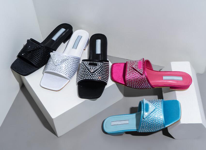 

2023G High quality designer women's sexy luxury pearl Rhinestone slippers Triangle pattern platform leisure summer wide flat Beach Sandals Size 36-42, 06