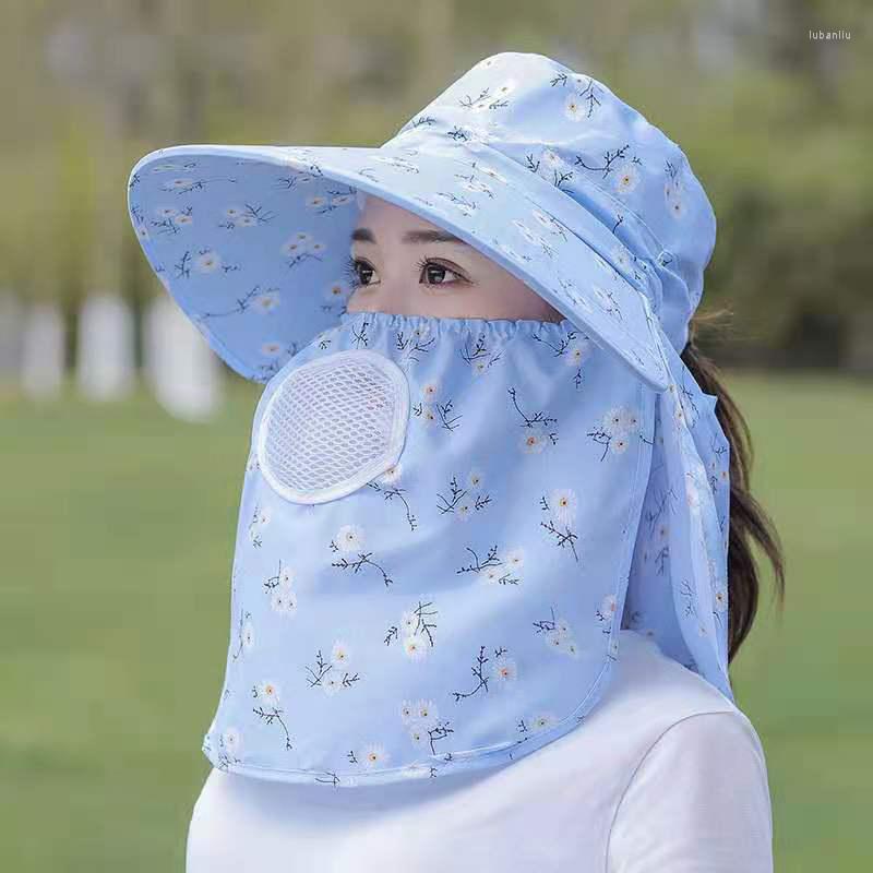 

Wide Brim Hats Summer Women's Sun Anti-UV Outdoor Breathable Cover Face Visors Hat Foldable Protective Neck, Grey
