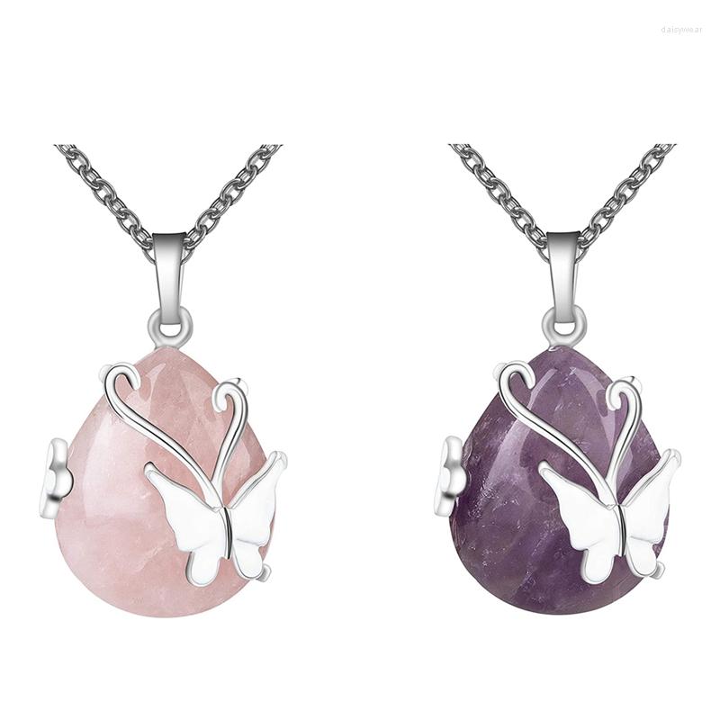 

Pendant Necklaces Vintage Wire Wrap Butterfly Gemstone Rose Quartz Amethyst Opalite Healing Crystal Necklace