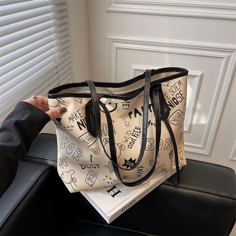 

Evening Bags Large Capacity Bucket Shoulder Bag For Women Canvas Students Casual Letter Women's Handbag Fashion Solid Female Shopper, Khaki