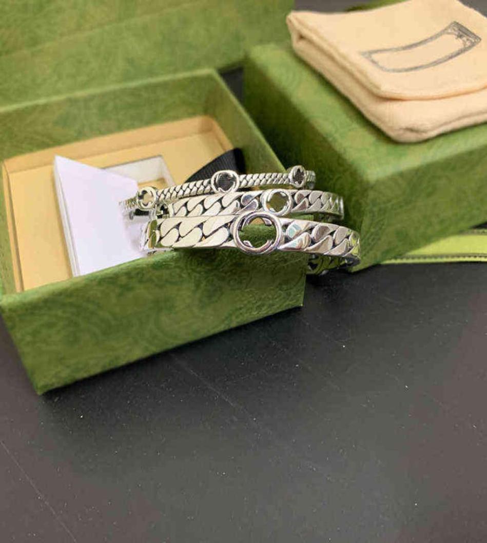

Ag925 Sterling Silver Luxury Brand Light Fashion Jewelry Bracelet Retro Hip Hop Men and Women Trend Same Gift Box2845494