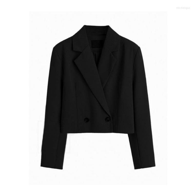 

Women' Suits Spring Short Black Blazer Elegant Women Street Wear Notched Collar Double Breasted Solid Colors Suit Jacket, Short sleeve gray