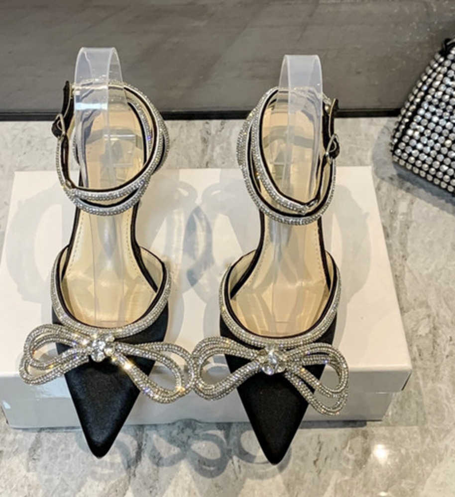 

new 2023 Dress Shoes Women Pumps Crystal Bowknot Satin Summer fashion brand Lady Shoes Genuine Leather Heels womens Party Prom Shoe, Red