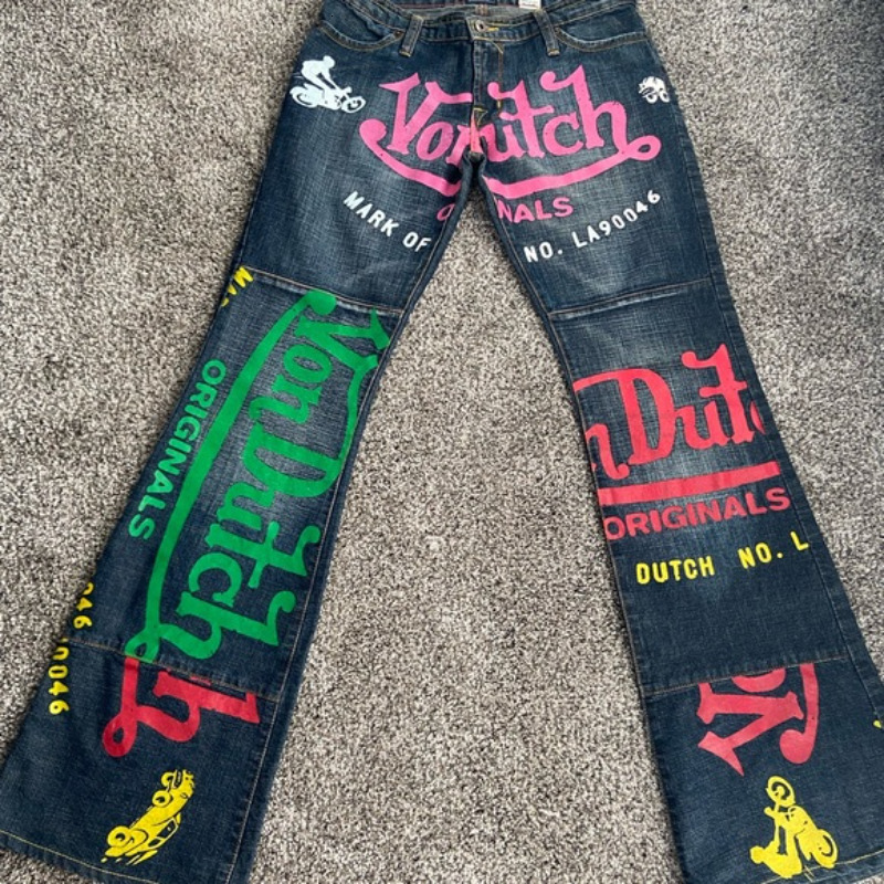 

Women's Pants s Style High Street Printed Flared Jeans for Women Stitching Baggy Jean's Low Waist Jean Y2K Wide Leg Streetwear 230512, Beige