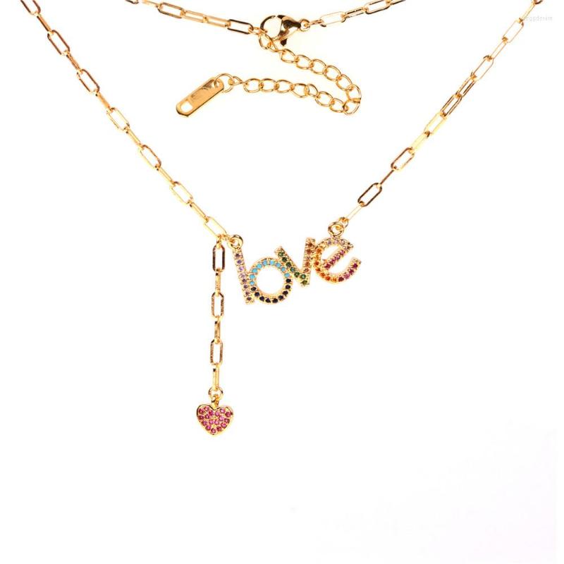 

Pendant Necklaces EYIKA Fashion Rainbow Color Zircon Cross Heart Cable Chain Necklace Number 8 Love Colar Women Jewelry For Mother Gift
