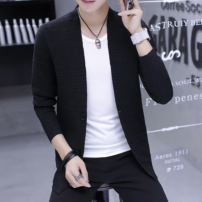 

Men's Sweaters Solid Colour Transverse Striation Simple Business Leisure Men's Clothing Two Black Buttons Cardigan Autumn Winter Long, 9310