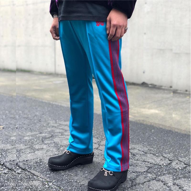 

Men' Pants Needles AWGE Blue Sweatpants Men Women 1:1 Japan Jogger Butterfly Embroidery Red Stripe Trousers High Quality, 13
