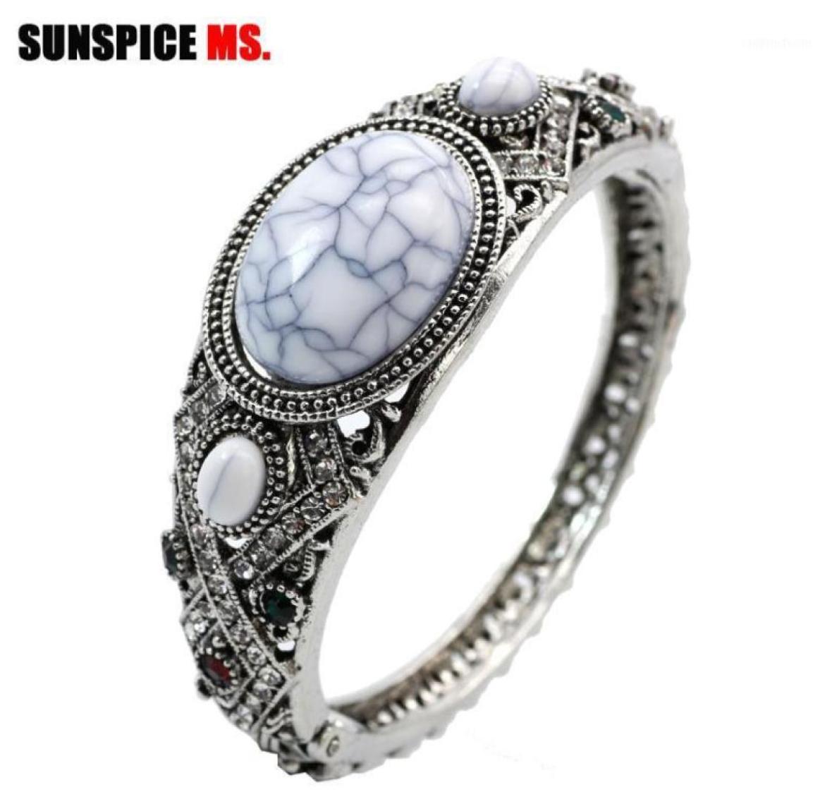 

Bangle SUNSPICE MS Vintage Bohemia Natural Stone Bracelet For Women Antique Silver Color Traditional Gift Caucasian Cuff Jewelry16092188