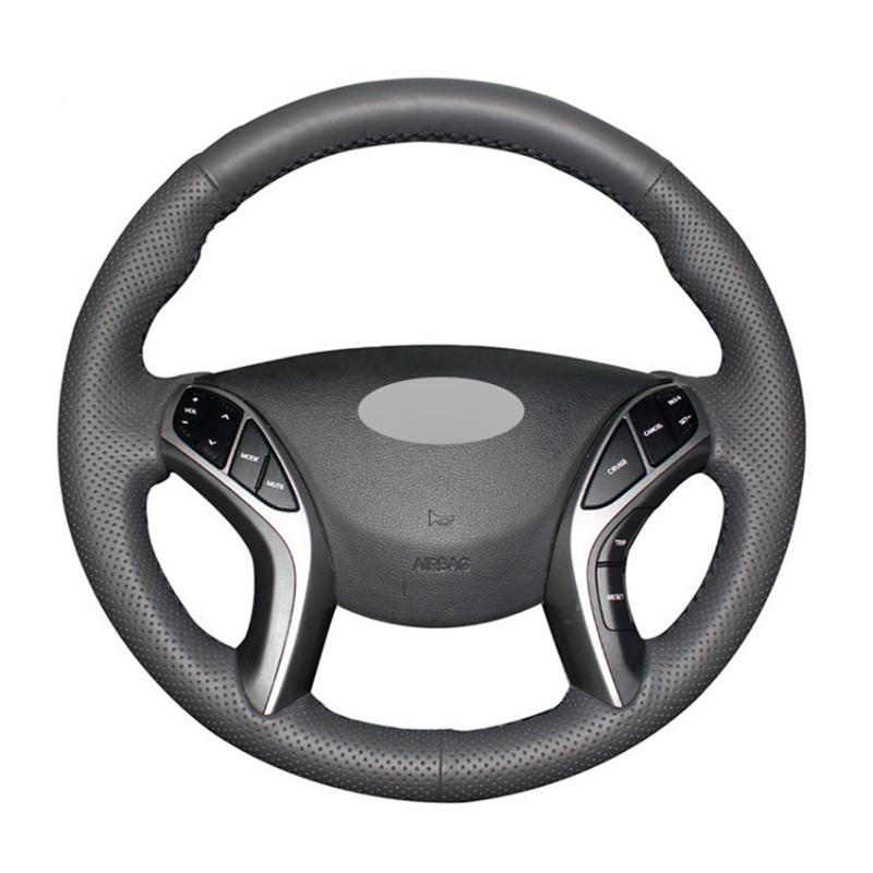 

Steering Wheel Covers Black Artificial Leather Handsew No-slip Car Cover For I30 2012-2023 Elantra GT 2013-2023 CoupeSteering CoversSteering