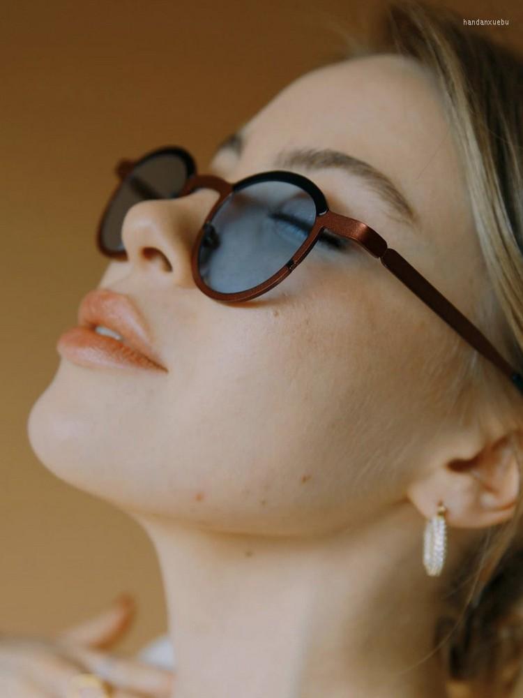 

Sunglasses Vintage Classic Metal Round Women Small High Quality Brand Designer Clear Ocean Lens Glasses Ladies Shades UV400