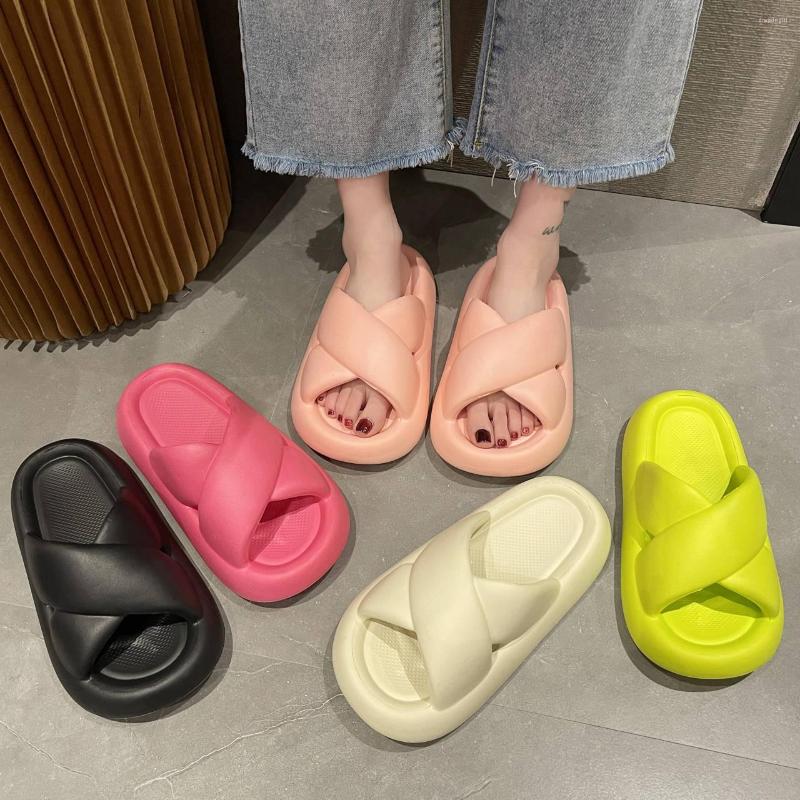

Slippers Summer Cross-tied Could Thick Bottom Women Pillow Slides Soft Home Bathroom Flip Flop Female Cute Beach Sandals Shoes, Green