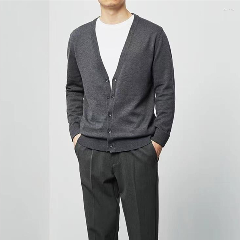 

Men's Sweaters Cashmere Cotton Blend Men's Cardigan Sweater 2023 Autumn Winter V-Neck Single Breasted Business Casual Knitted Cardigans, Black