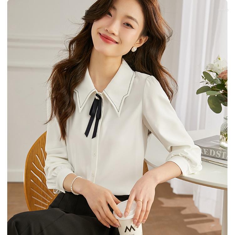 

Women' Blouses Fashion Luxury Ladies Shirt France Style Woman Printing Blouse Spring Autumn Long Sleeve Tops Blusa Mujer, White