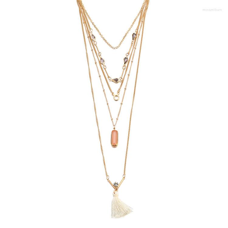 

Chains Fashion Sweater Chain BOHO Crystal Cotton Tassel Necklace Multi Layer Long For Women Wholesale