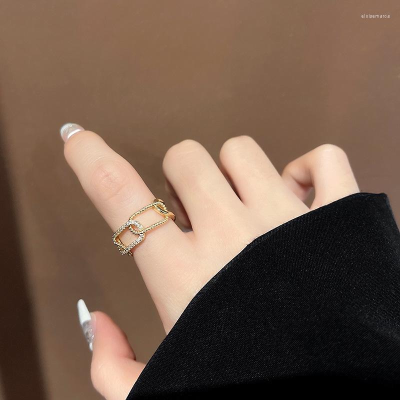 

Cluster Rings Korean Trendy Geometry Link Chain For Women Fashion Design Zircon Jewelry Elegant Index Finger Opening Adjustable RingCluster