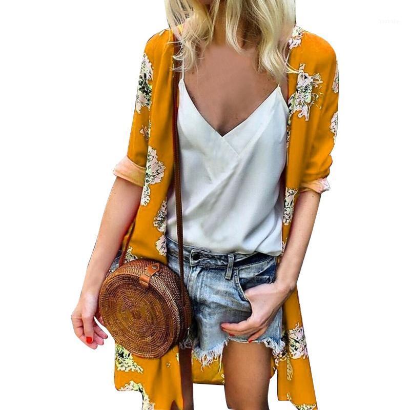 

Women' Blouses & Shirts Chiffon Fashion Elegant Floral Print Beach Casual Long Sleeve Cover Up Daily Summer Blouse Tops Women Cardigan Loos, Blue
