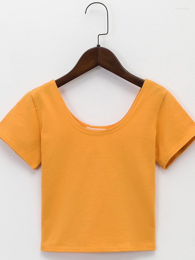 

Women's T Shirts Solid Crop Top Women T-shirt Cropped Slim High Waist Short Sleeve Basic Summer Clothes Tops Woman Tee, Dark green