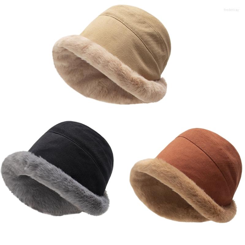 

Berets Vintage Furry Faux Fur Bucket Hat Fisherman For Women Teens Girls Basin Mongolian Hats Khaki Caramel Black