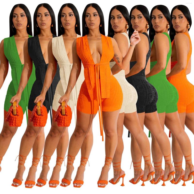 

Women' Tracksuits Women Sexy Printed 2 Piece Tracksuit Sets Fashion Outfits Waist Strap Bandage V-neck Tops Shorts Suits Summer Clothes For, Green