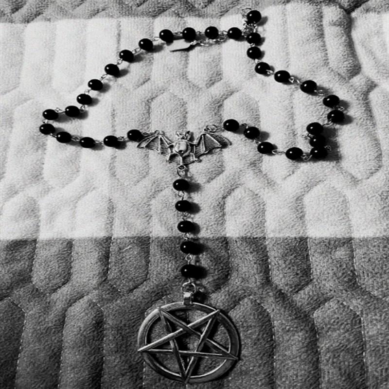 

Pendant Necklaces Gothic Vampire Bat Star Rosary Necklace Inverted Pentacle Satanic Occult Jewelry 2023 Fashion Charm Statement Women Gift