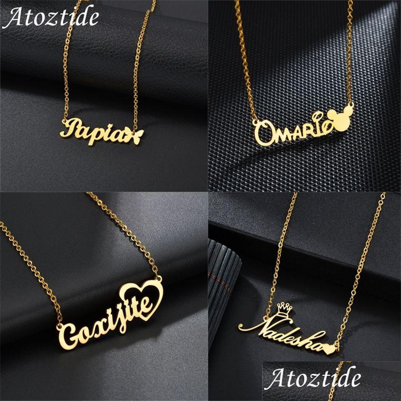 

Pendant Necklaces Atoztide Fashion Custom Name Stainless Steel Personalized Jewelry Chain Crown Heart Butterfly Necklace For Women G Dhpws
