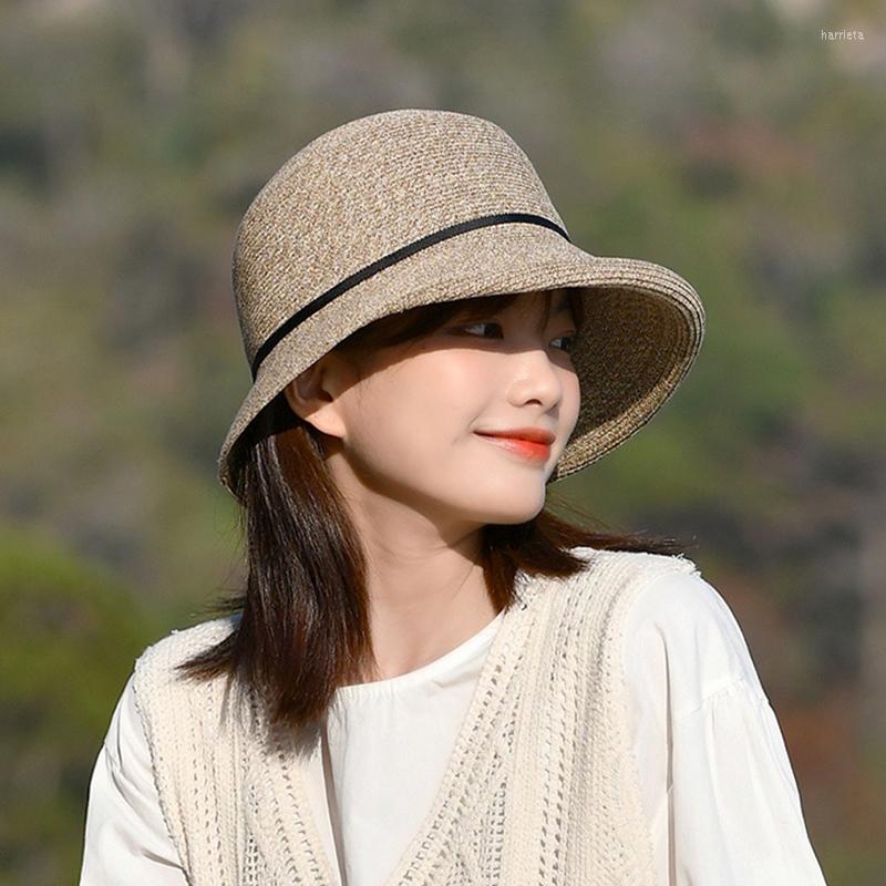 

Wide Brim Hats &Dolphin Women Summer Small Eaves Basin Cap Sun Hat Hair Band Collapsible Nature Seaside Vacation Sunscreen Beach, Beige