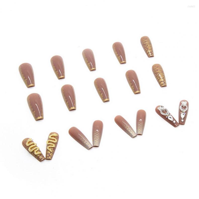 

False Nails Artificial Nail 1 Set Delicate Removable With Glue Fake Fashion Snake Faux Diamond Press On Women Supply, Pink